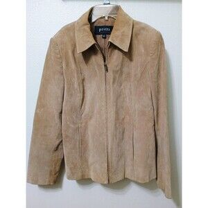 Pritti Kristen Blake Women's Large Tan Khaki Suede Leather Zip Jacket Coat